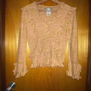 Blush Anthropologie pink & green ruffled cardy